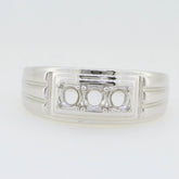 Solid Men's Sterling Silver Semi Mount Ring Setting RD 4x4mm 3 Stone Ring - Syzjewelry